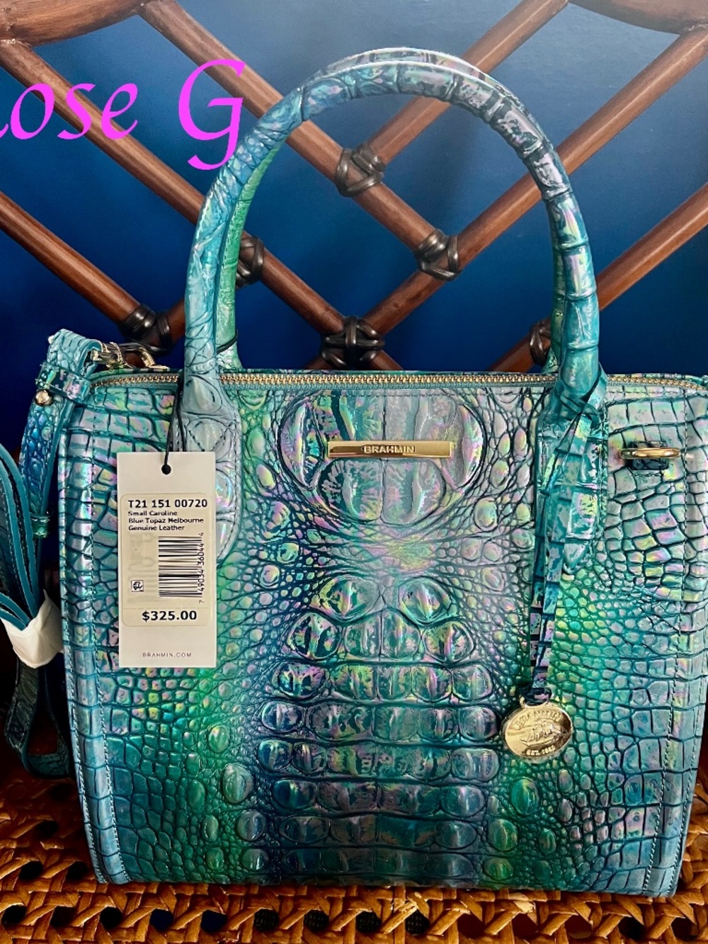 💙🩵NWT Brahmin Iridescent Blue Topaz Small Caroline Handbag w/Strap 2 EYES 💙🩵
